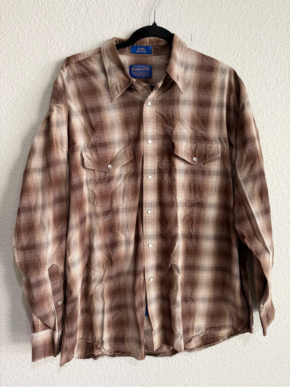 Pendleton Brown Plaid Western Button-Up Shirt XL cotton